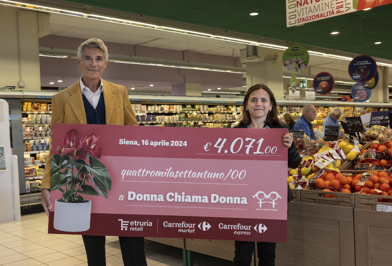 Le piante di Etruria Retail danno i loro frutti: dai supermercati Carrefour oltre 4mila euro per Donna chiama Donna