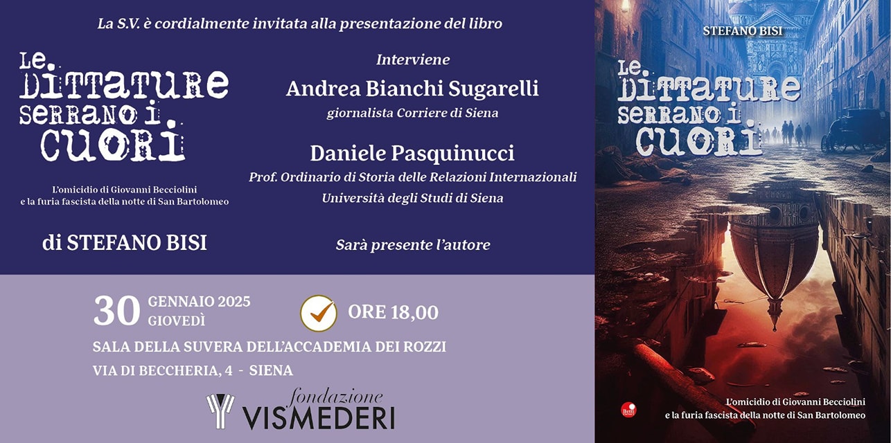 Fondazione VisMederi: prosegue il ciclo di incontri letterari con la presentazione del libro “Le dittature serrano i cuori” di Stefano Bisi