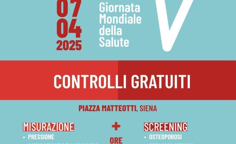 Giornata della Salute, il 7 aprile controlli gratuiti in Piazza Matteotti