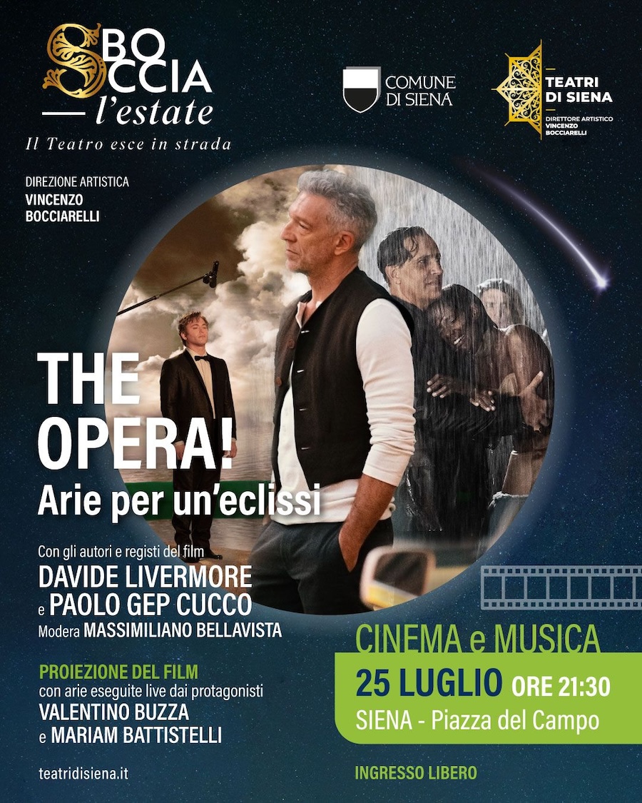 Cinema, danza e lirica: “Sboccia l’Estate” illumina Piazza del Campo. Stasera il film “The Opera! Arie per un’eclissi” con Vincent Cassel
