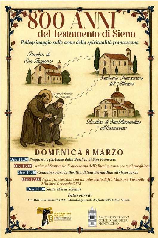 Anno Giubilare San Francesco, l’8 marzo a Siena il pellegrinaggio sulle orme della spiritualità francescana
