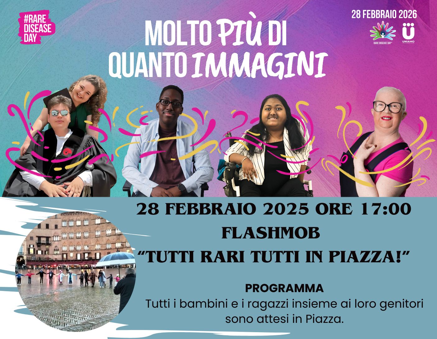 Siena si tinge di viola: un grande girotondo in Piazza del Campo per le Malattie Rare