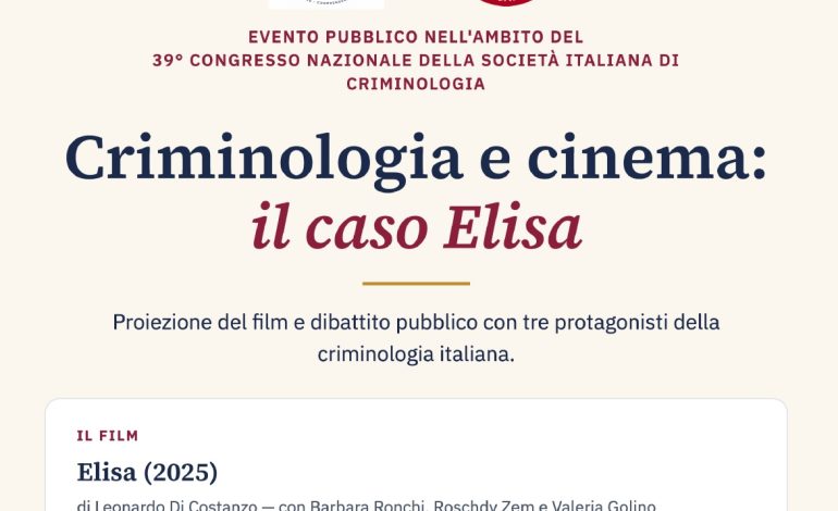Università di Siena, al Rettorato l’evento pubblico “Criminologia e cinema: il caso Elisa”