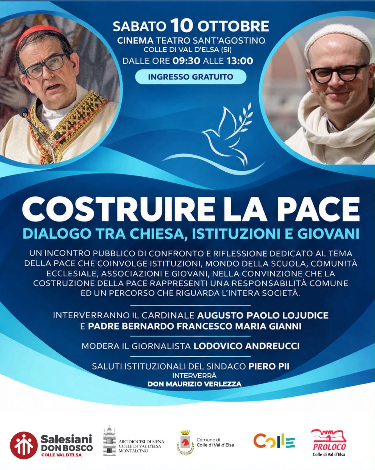 Colle Val d’Elsa, il 10 ottobre appuntamento con “Costruire la Pace – Dialogo tra Chiesa, Istituzioni e Giovani”